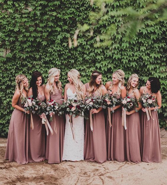 

Dusty Rose Pink Bridesmaid Dresses Sweetheart Ruched Chiffon A-line Long Maid of Honor Dresses Wedding Party Gown Plus Size Beach