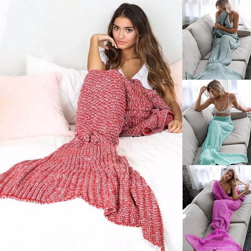 

Knitted Mermaid Tail Blanket Cartoon Animal Cosplay costume Adult onesies Pyjamas Women pijamas sleepwear party drop shipping, Red