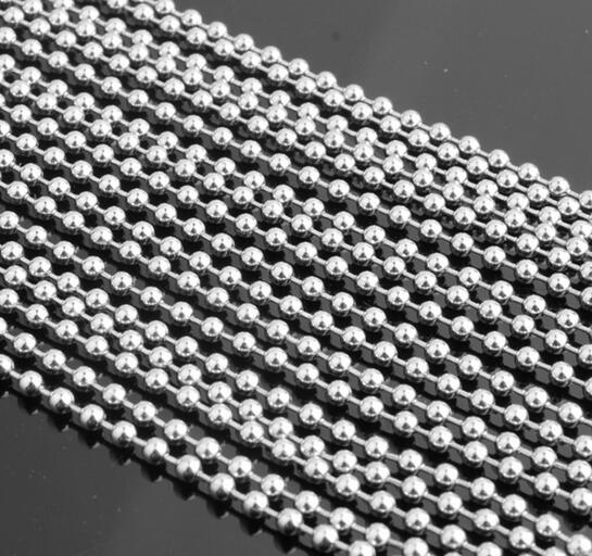 

100pcs Lot Cheap Jewelry Wholesale in Bulk Silver Stainless Steel round ball beads chain necklace fit pendant thin 1.5mm 2.4mm