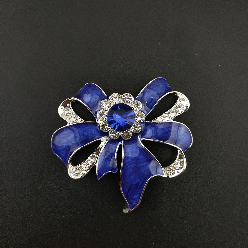 100pcs 50mm Bow bow-knot Brooch Pin Silver Tone Clear Rhinestone Crystal Blue Enamel Brooches Christmas Wedding Pins-image-399770656