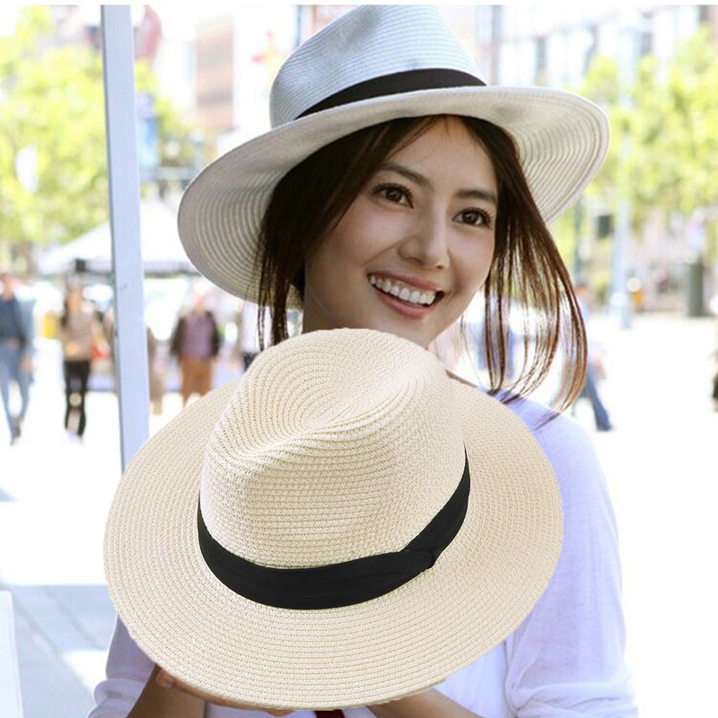 

Panama straw hattide hat eaves Korean wild sun sunset sun shade beach woman summer beach new, Beige