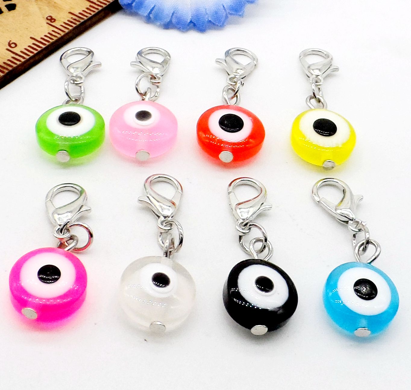 

200pcs/lot mixed Turkish Evil Eye Charms lobster Clasp Dangle Charms For Jewelry Makings diy 32x11mm, Bronze;silver