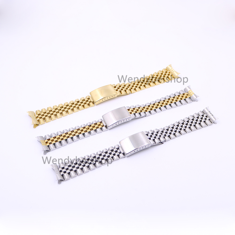 

19 20 22mm Gold Two tone Hollow Curved End Solid Screw Links 316L Steel Replacement Watch Band Strap Old Style Jubilee Bracelet