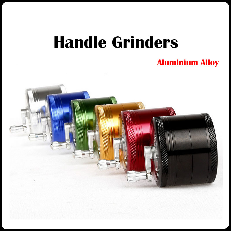 

Aluminium Alloy Handle Grinder 4 Layers 63mm Tobacco Herb Cigarette Smoking Spice Crusher With Handle Rolling Sharpstone Grinders