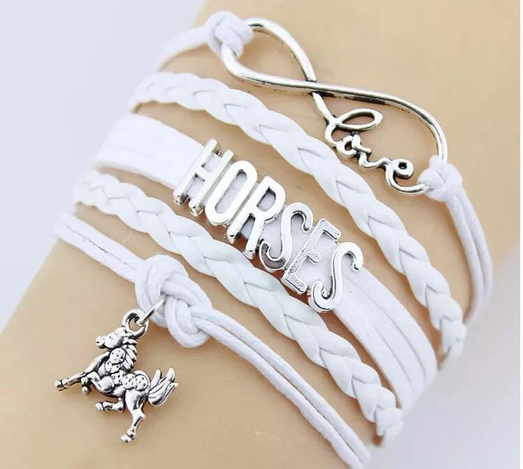 

Charms Leather Bracelets Horse Bangles 5 colors Infinity Bracelet party dress jewelry can customed your idea Customise item