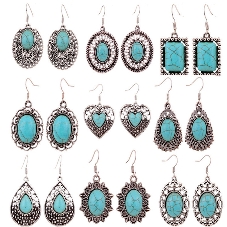 Accessoires de style national Fashion Charm et boucles d'oreilles en pierre turquoise les boucles d'oreilles de vente du fabricant directement CA