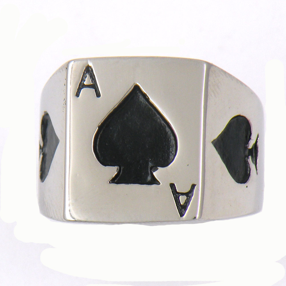

FANSSTEEL stainless steel vintage mens or wemens jewelry SIGNET CLASSIC POKER SPADE A LUCKY RING 13W77