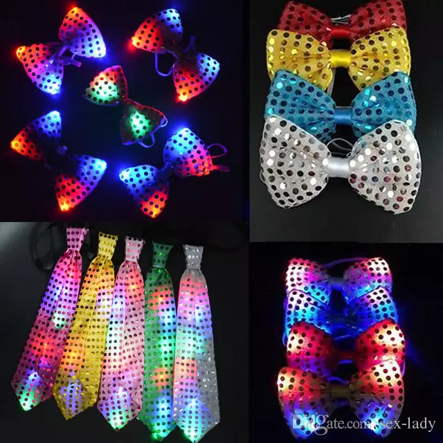 

Flashing Light Up Bow Tie Necktie LED Mens Party Lights Sequins Bowtie Wedding Glow Props Christmas gifts Party items, 9 colors