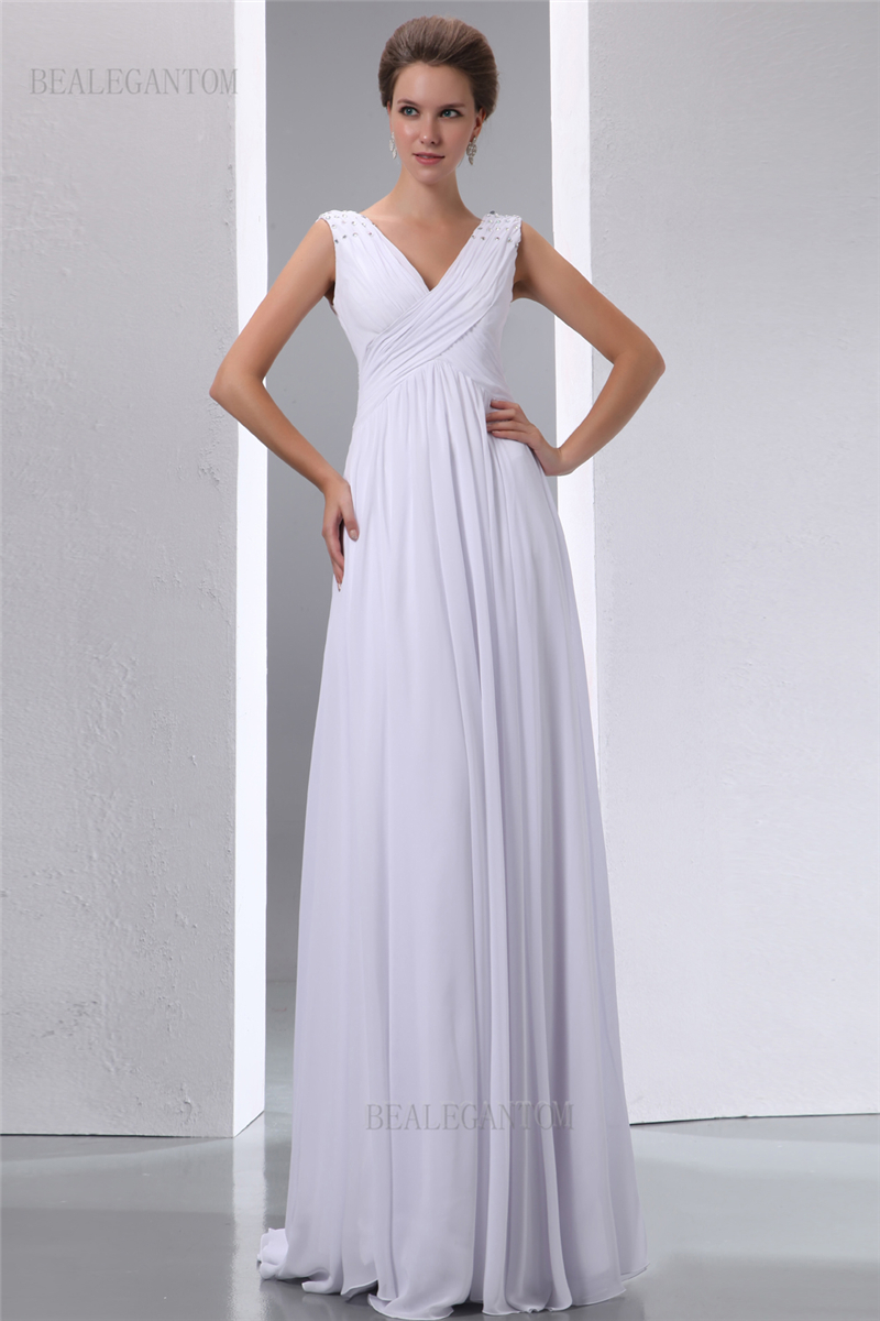 

2017 New Elegant Real Photo V-Neck Chiffon Wedding Dresses A-Line Plus Size Wedding Party Bridal Gowns BM34, Ivory