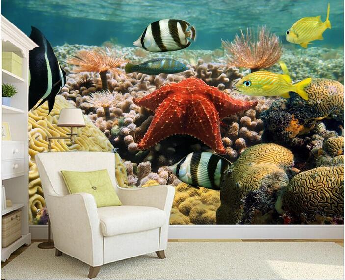 

3d wallpaper custom photo mural Sea tropical fish coral decoration painting 3d wall murals wallpaper for walls 3 d living room, Picture shows