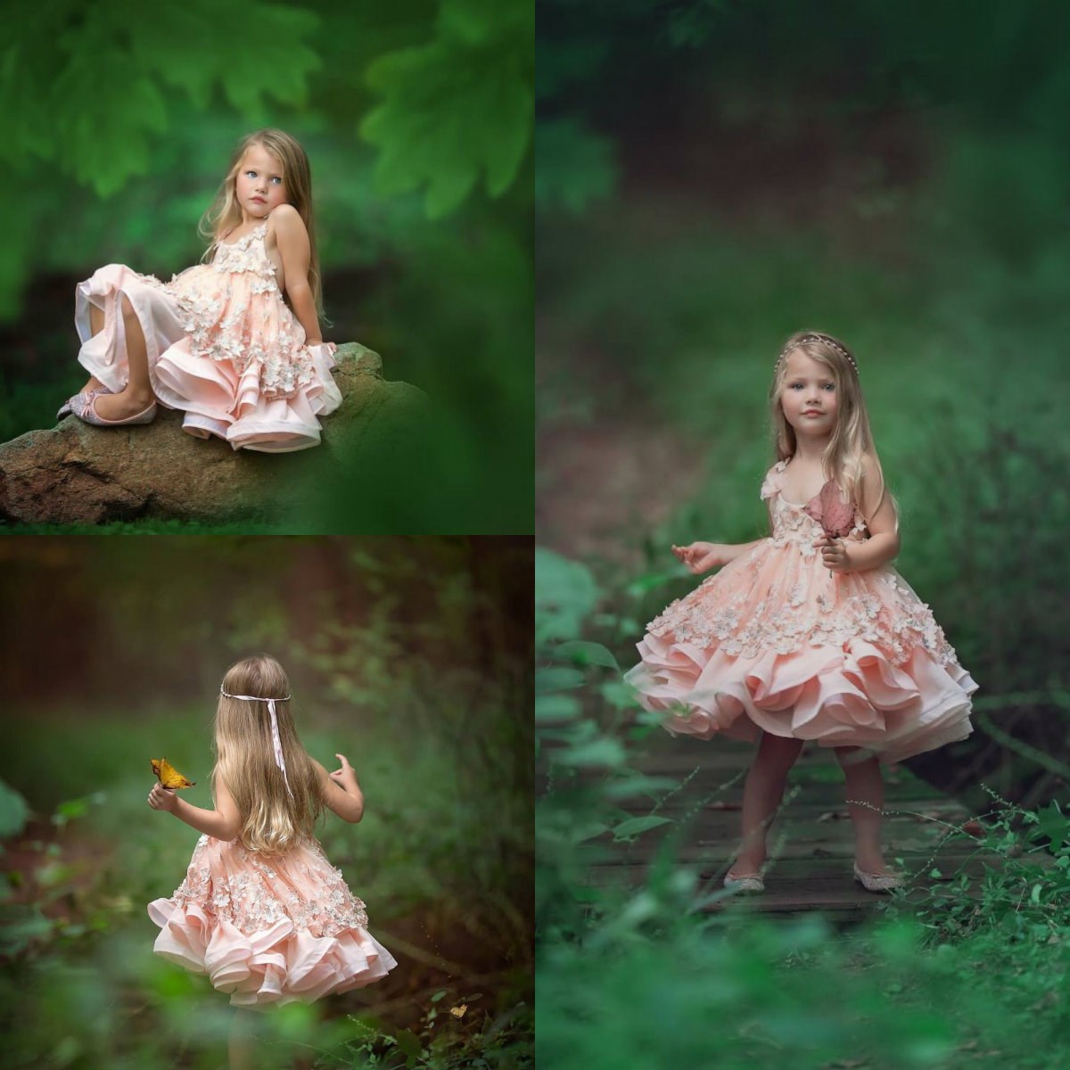 

Lace Applique Flower Girls Dresses Spaghetti Neck Flower Girl Dress Knee Length A Line Communion Gowns, Light yellow