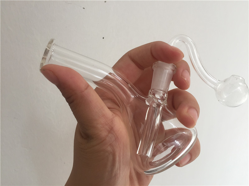 Hot 4.3inch glass water pipe mini glass bong recycler oil rig with 10mm male oil burner pipe for smoking-image-404903215