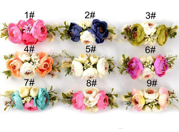 

Baby Girl Camellia Artificial Flowers Hair Accessories Girls Silk Flowers Headbands Kids Elastic Nylon Hairbands Newborn Photography Props, As photo