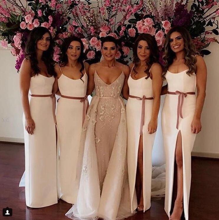 

NEW ARRIVAL White Split Side Spaghetti Straps Chiffon Bridesmaid Dresses for Wedding Party In Stock, Burgundy