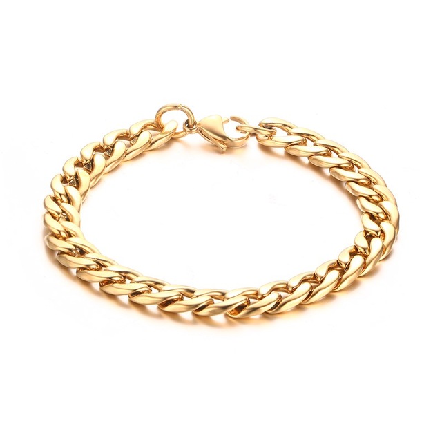 

Metal Cuban Curb Link Chain Men's Bracelets Powerful Stainless Steel Rose Gold Color Bracelet, Black