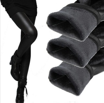 Wholesale- womens leggins 2016 autumn winter legging thickening velvet black leather leggings skinny pants warm for women legins