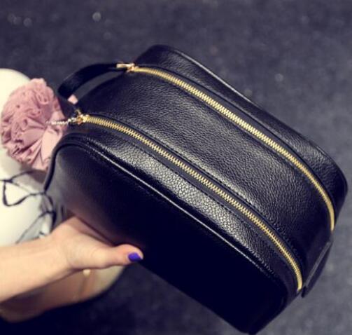 Travel Cosmetic Case Women Zipper Hand Holding Make Up Handbag L Brand Cosmetic Case Organizer Storage Pouch Toiletry calf leather Wash Bags