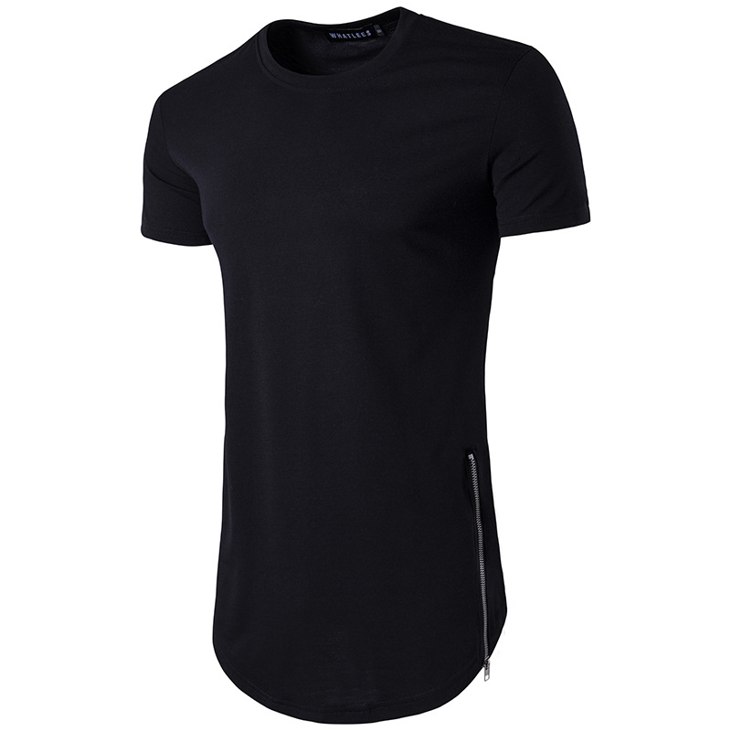 New Trends Men T shirts Super Longline Long Sleeve T-Shirt Hip Hop Arc hem With Curve Hem Side Zip Tops tee