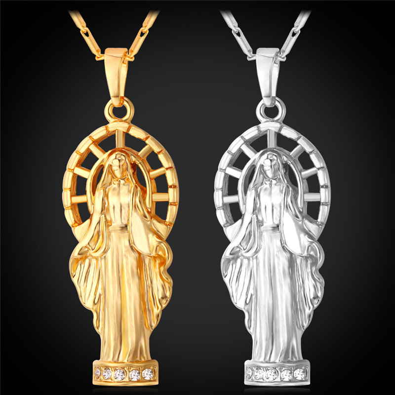 

Virgin Mary Pendant Necklace for Women/Men Platinum Plated/18K Real Gold Plated Jesus Piece Jewelry