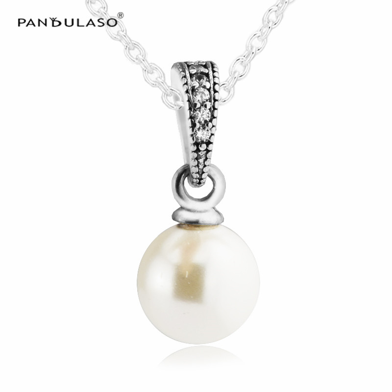 Elegant Beauty White Pearl Silver Beads Original 925 Sterling-Silver-Jewelry for woman Fit pandora bracelet Fashion Jewelry making-image-401116843