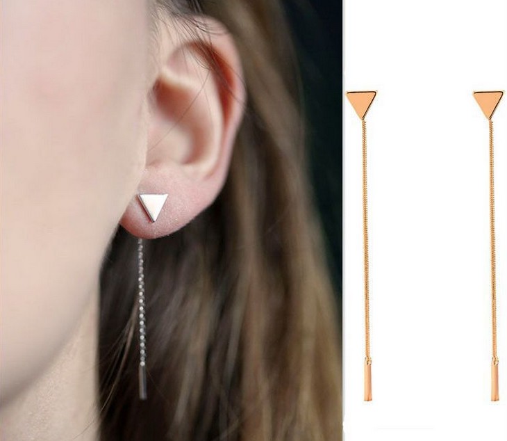 Boucle d'oreille suspendue élégante à l'arrière Triangle en option en forme de cœur, pompon plaqué or/argent, boucles d'oreilles pendantes, bijou