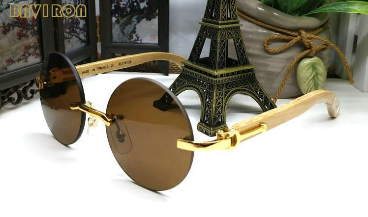 

with box 2020 medusa sunglasses for men round rimless fashion sunglasses women gun wood bamboo frame brown clear lens lunettes