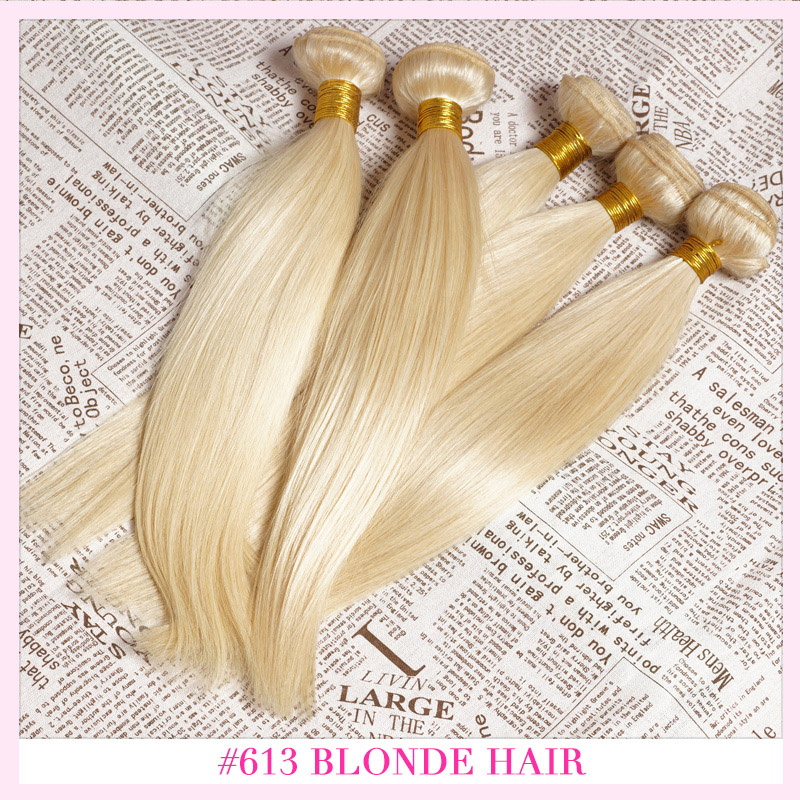 

Wholesale-613 Platinum Blonde Hair Weave 2Pcs Lot Russian Blonde Bundles Hair Extensions 100% 8A Grade Virgin Unprocessed Human Hair Weft