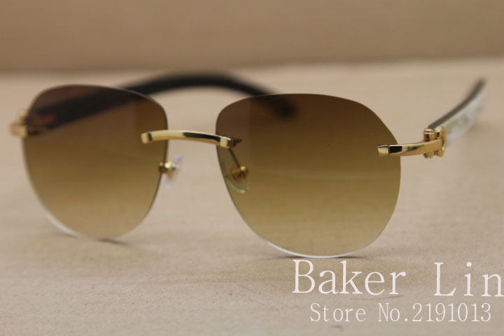 

New Rimless T8300829 Black White Buffalo Horn Sunglasses Women Men sunglasses outdoors driving glasses C Decoration Size:54-18-140mm Fashion Accessories