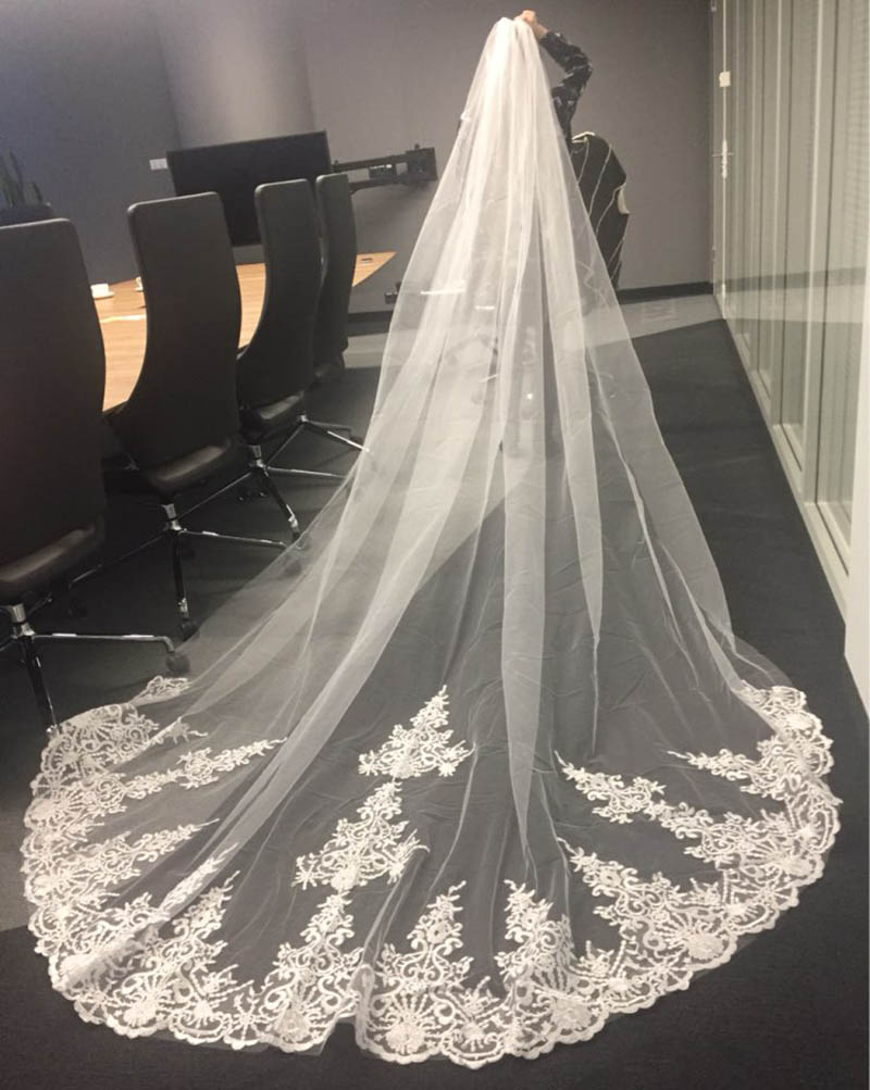 

4 Meters One Layer Long White Ivory Lace Wedding Veil WITH Comb Velos De Novia Bridal Veil
