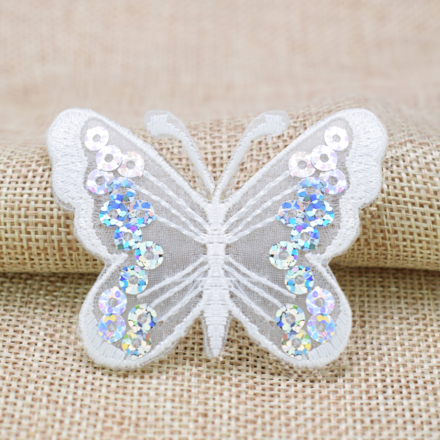 

10 pcs Sequined Butterfly patches badges for clothing iron embroidered patch applique iron sew on patches sewing accessories DIY, Black