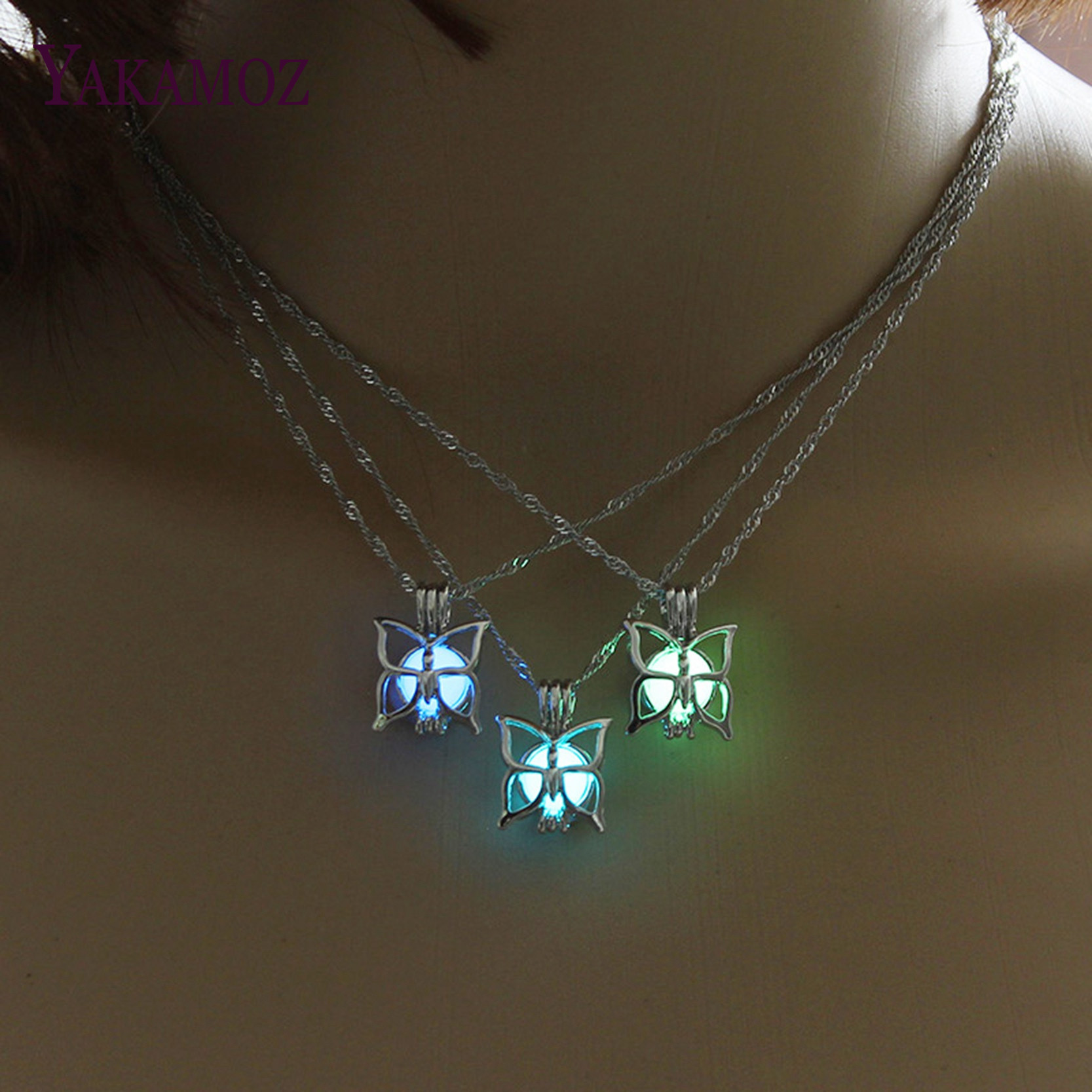 VINTAGE GLOW in the Dark Moon Coeur Charme Collier Pendentif Lumineux Bijoux Cadeau
