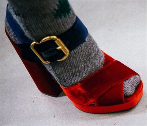 

New Korean Style Velvet Women Platform High Heels Gladiator Sandals Crossing Belt Women Chunky High Heel shoes Party Pumps, As pic 6
