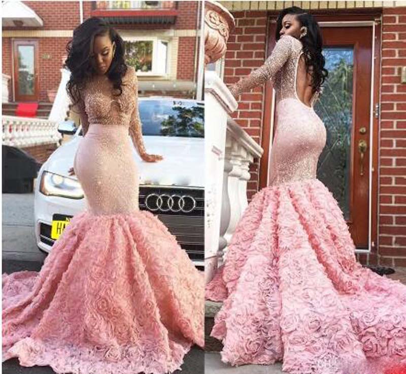 

Court Train Sexy Prom Dress Special Sheer Mermaid Long Sleeve Vestidos De Fiesta Evening Gowns Beach Women Crew Evening Formal Prom Qualiti, Light yellow