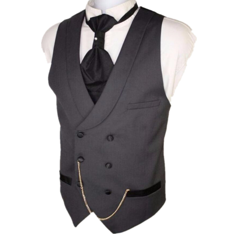 

Wholesale- Custom Made Dark Gray Men Suit Vests Slim Fit Formal Waistcoat For Man Wedding Prom Vest double-breasted, White