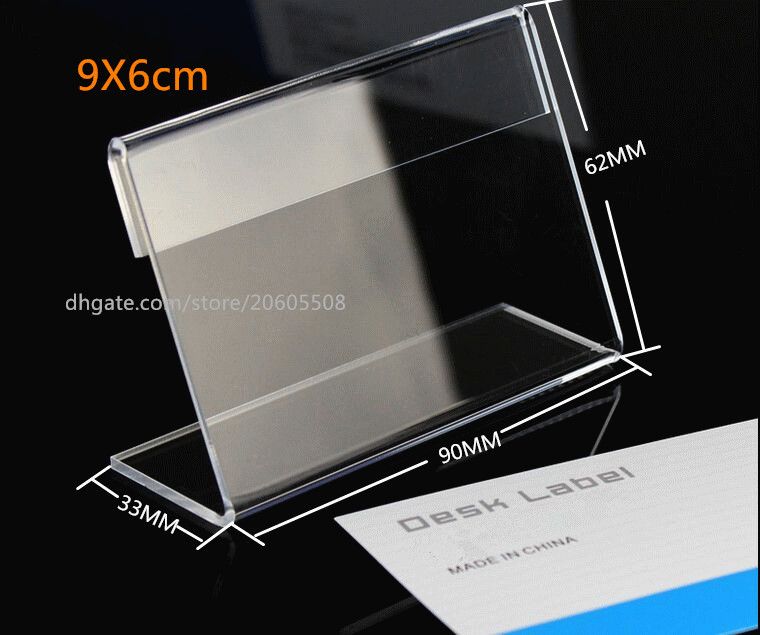 

100pcs Wholesale 9*6cm L-shaped Transparent Acrylic Sign Holder Desk Label Name Card Holder Table Price Tag Display Stand Holder