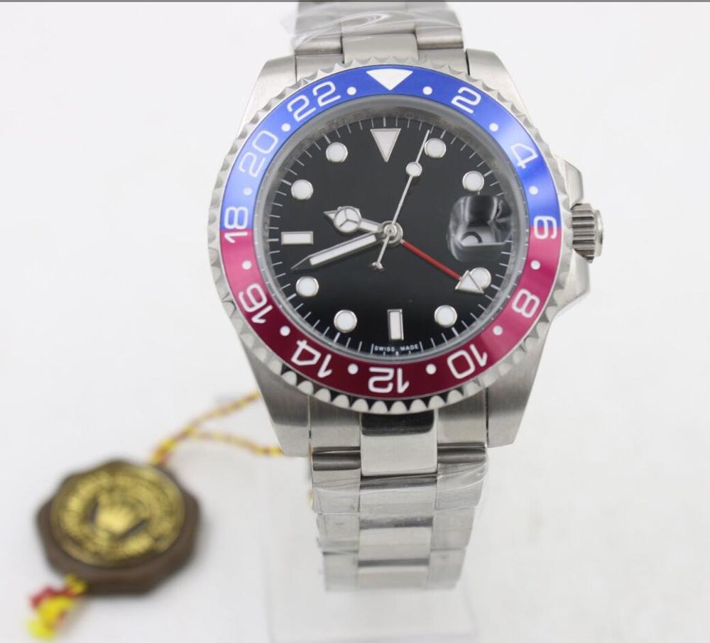 

high quality master II 116710 automatic mechanical watch blue red bezel stainless steel silver dial bracelet men's, Black