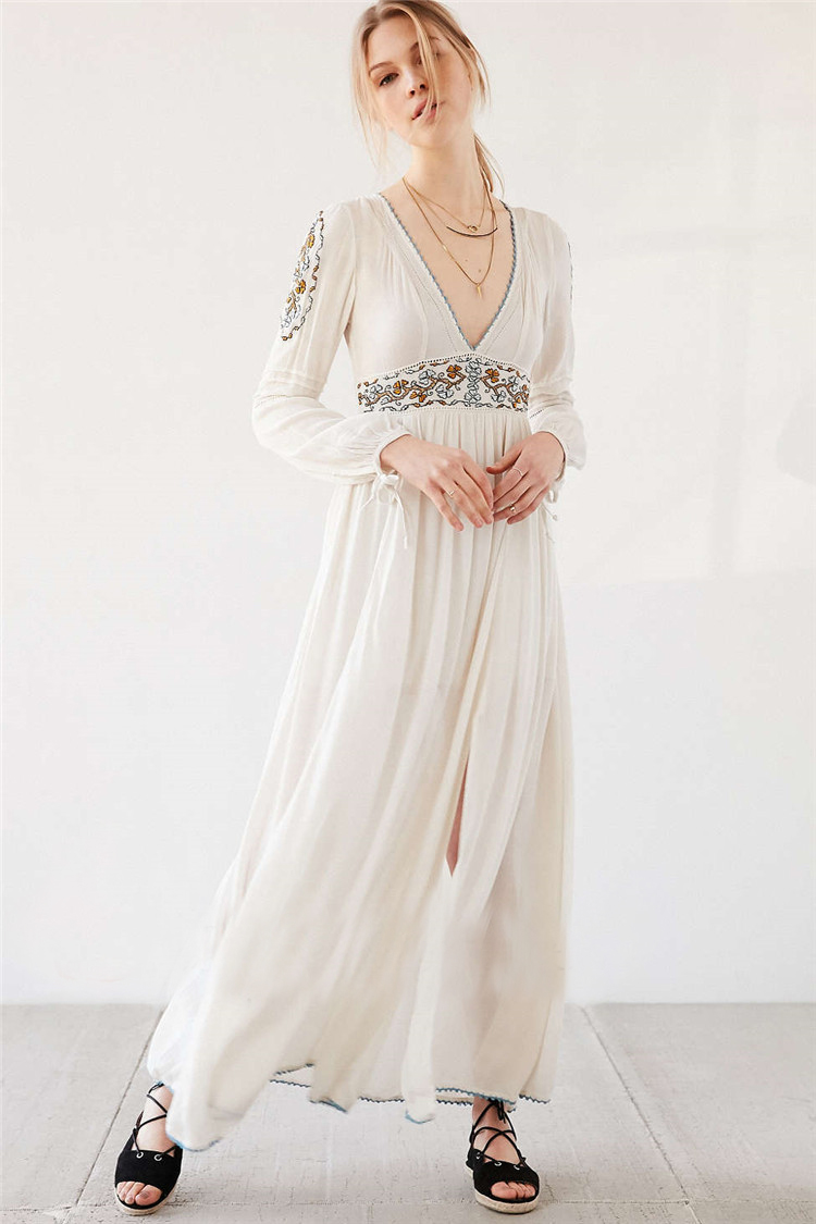 boho white maxi dress long sleeve