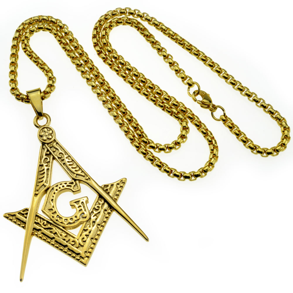 

18k gold filled sculpture Freemasonry Masonic Mason Pendant chain necklace N275