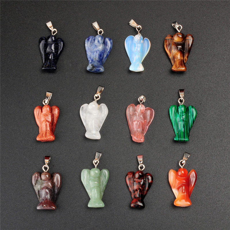 

Chakra Healing Stones Gemstone Carved Pocket Crystal Guardian Peace Angel Figurines Natural Stone Quartz Tiger Eye Charms Findings Pendants