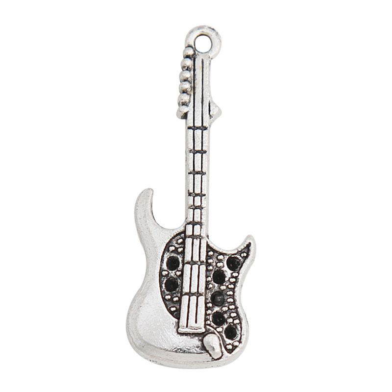 

Online Wholesale Guitar Shape Alloy Charms In Antique Silver Plating For Musician 14*36mm Drop Shipping AAC1302