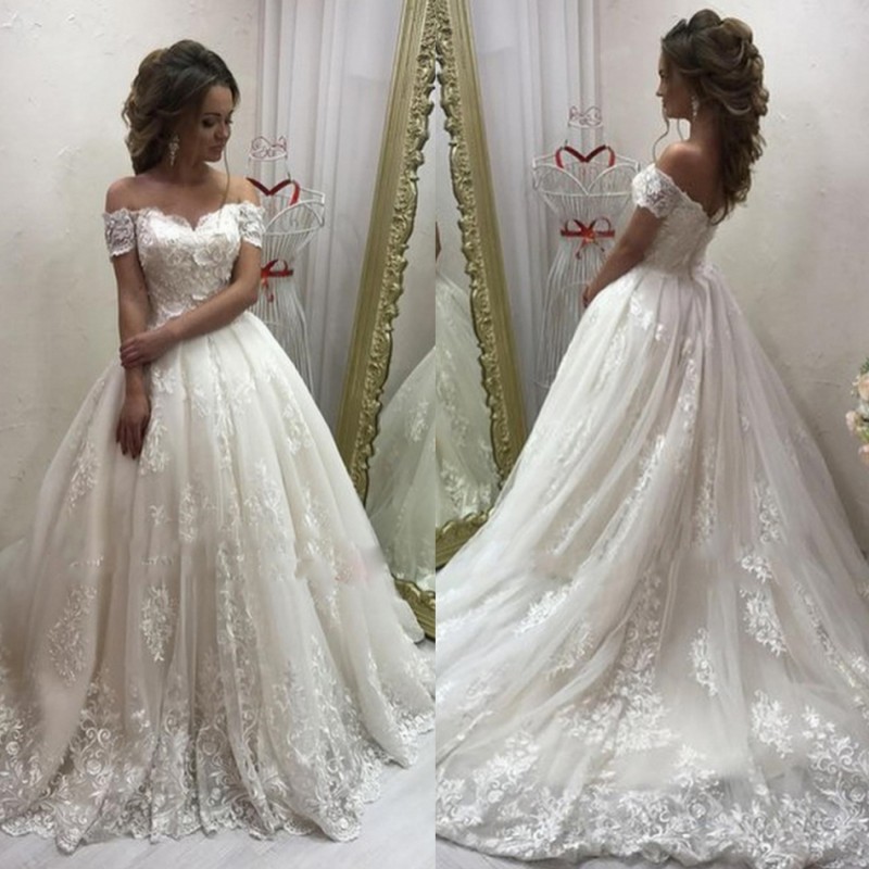 

Lace Ball Gown Wedding Dresses Plus Size Off The Shoulder Beach Wedding Gowns Cheap Bridal Dress, Same as image