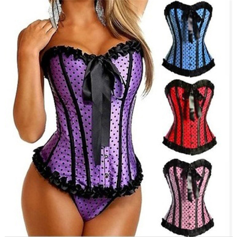 Sexy New S-2XL Lace Up Ruffle Trim Free Shipping Bow Tie Overbust Corset for Women Item No W580870
