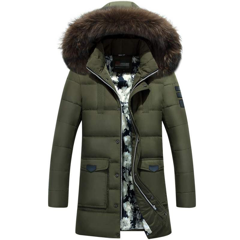 

Wholesale- New style 2016Thick Warm Winter duck Down Jacket for Men Waterproof Fur Collar Parkas Hooded Coat high quality Western style, Army green