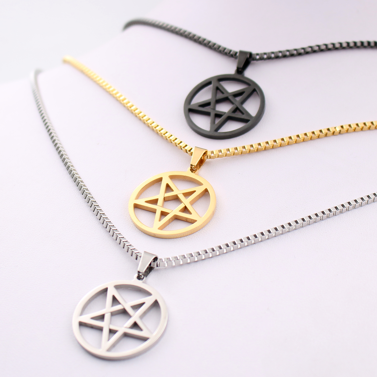 Pentagrama pentáculo encanto En Cuero Negro 3 Mm De Terciopelo de 17 /"Collar Gargantilla.