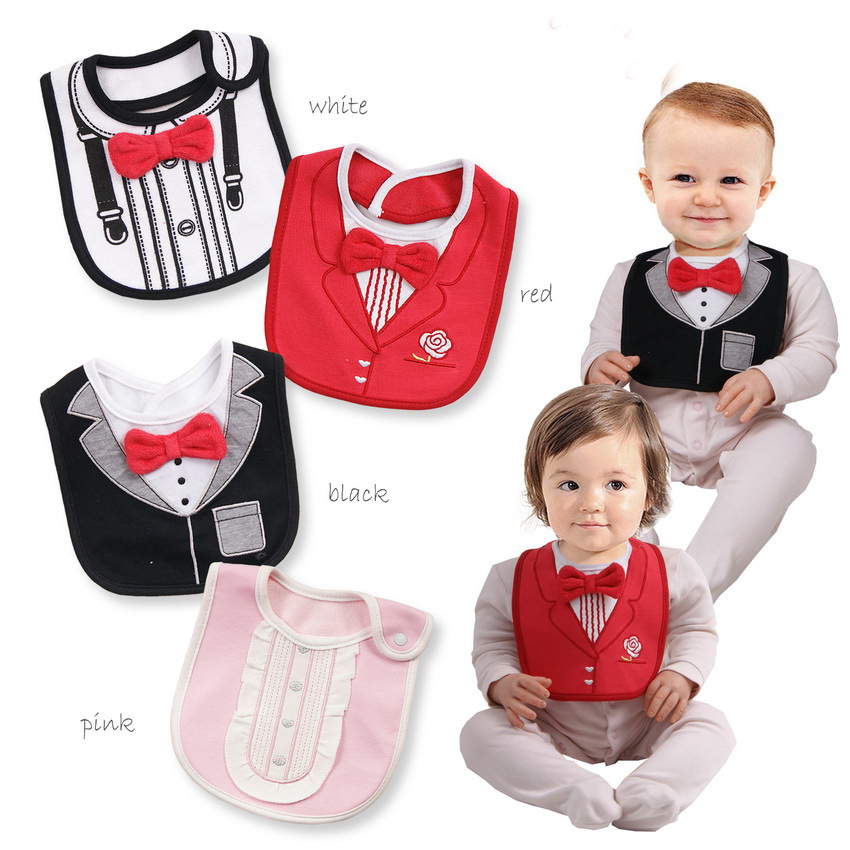 Bebés Bebé Niño Algodón Blanco Azul Corbata De Moño Corbata larga Babero Baberos Alimentación a través de cabeza