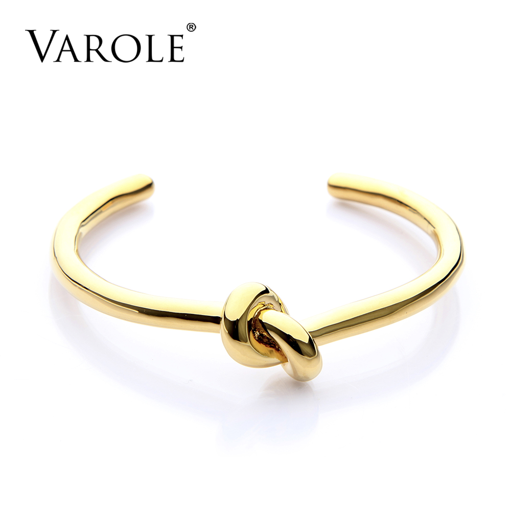 

VAROLE Elegant Knot Copper Bracelets & Bangles Gold Color Open Bangle Gift Pulseiras Feminina Cuff Bracelets For Women