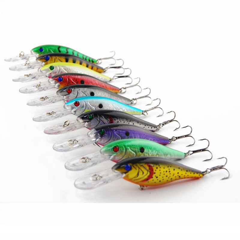 

10pcs 10cm Plastic Hard Fishing Lures Saltwater Fishing Bass Pike Deep Diver Floating Artificial Fishing Wobblers Lure Hooks