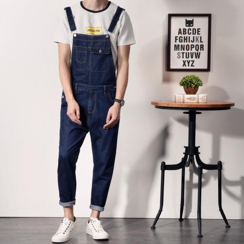 

Wholesale- 2017 Plus Size 4XL Black Denim Jumpsuit Men Autumn Spring Overalls Jeans Male Suspender Bib Pants ny jeans male bib pants, Blue