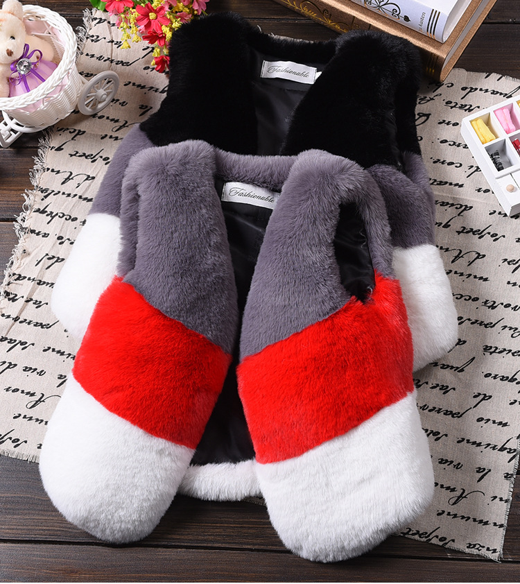 

Girls Fur Waistcoat Vest Kids Clothes 2017 Autumn Winter Patchwork Lace Vest Warm Fashion Cardigan Coat Outerwear, Red