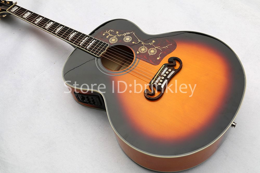 

Brinkley New Arrival Flame Maple solid top sunburst Acoustic Guitar with fishman J200 Electric Guitar,Free shipping